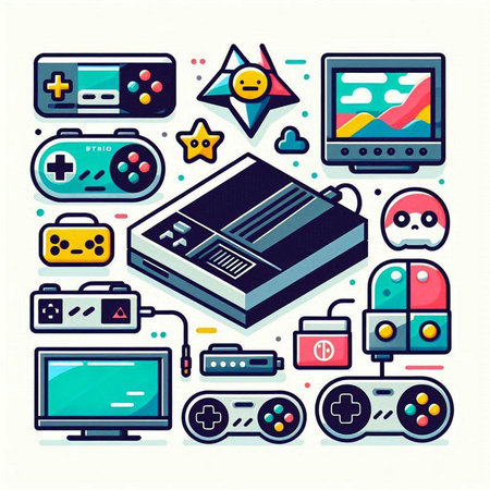 Modern line flat design vector illustration concept of video game and entertainment.のイラスト素材