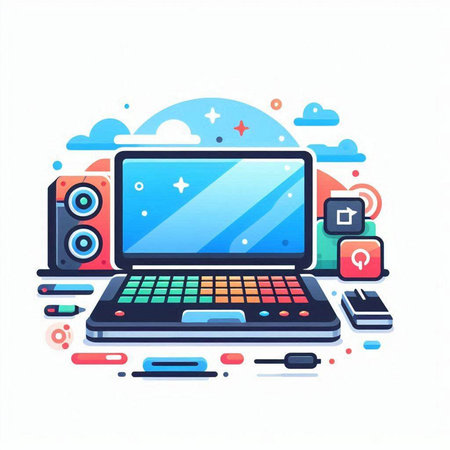 Vector illustration of laptop, tablet, smartphone, speaker and cloud computingのイラスト素材