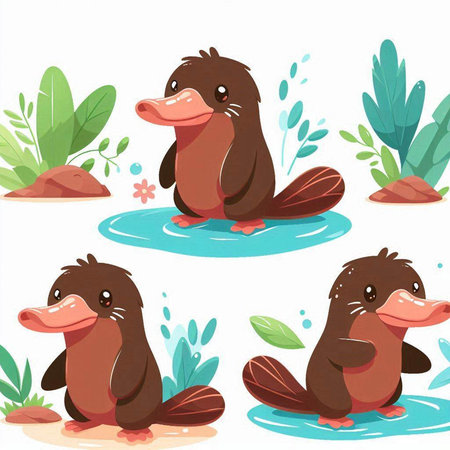 Cute cartoon duck on the water in the pond. Vector illustration.のイラスト素材