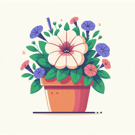 Flower in a pot. Vector illustration in flat cartoon style.のイラスト素材