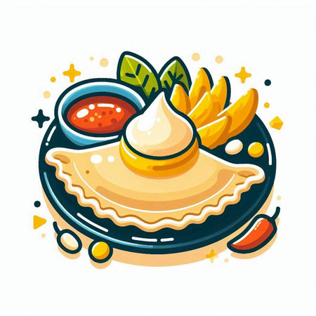 Illustration of a plate with a Mexican dish. Vector illustration.のイラスト素材