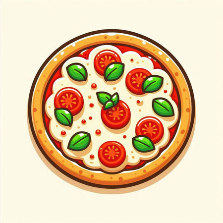 Pizza with mozzarella, tomato and basil. Vector illustrationのイラスト素材