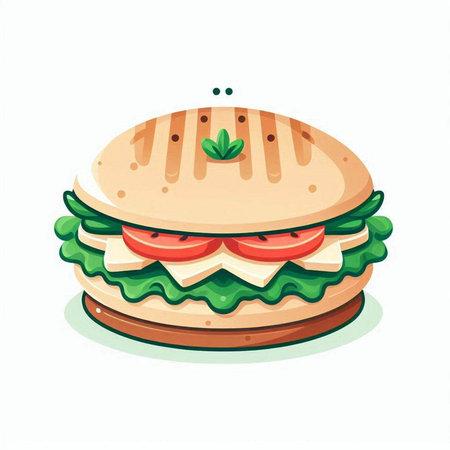 Sandwich with lettuce, tomato and cheese. Vector illustration isolated on white background.のイラスト素材