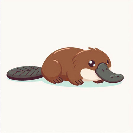 Cute cartoon platypus on white background. Vector illustration.のイラスト素材