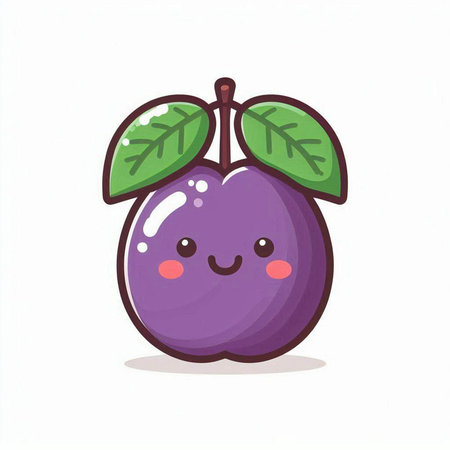 Cute plum fruit character. Vector illustration isolated on white background.のイラスト素材