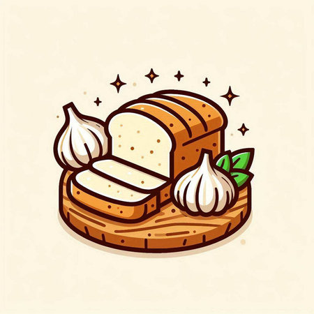 Illustration of bread and garlic. Vector illustration of bread and garlic.のイラスト素材