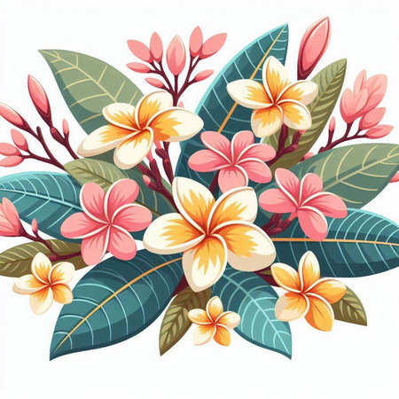 Plumeria flowers and leaves. Vector illustration for your design.のイラスト素材