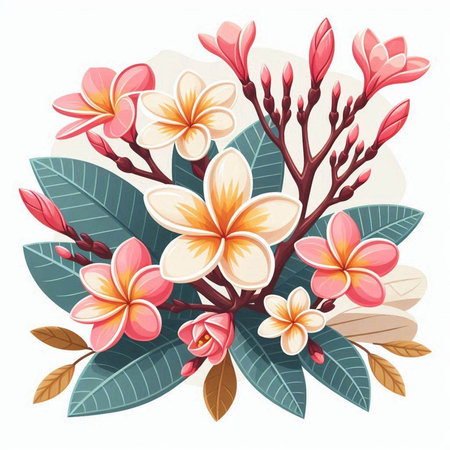 Plumeria flowers bouquet. Vector illustration of tropical flowers.のイラスト素材
