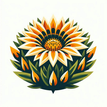 Floral background with sunflower and green leaves. Vector illustration.のイラスト素材