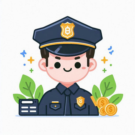 Policeman with money. Cute cartoon character. Vector illustration.のイラスト素材