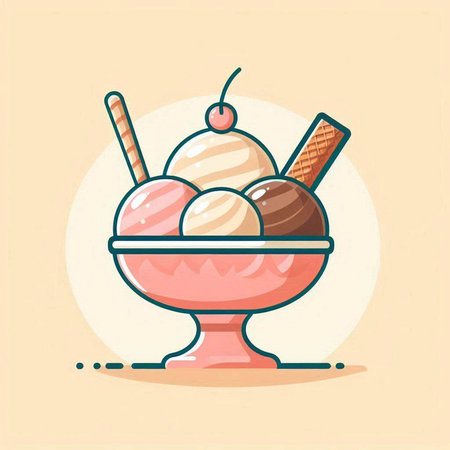 Ice cream in a bowl. Vector illustration in a flat style.のイラスト素材