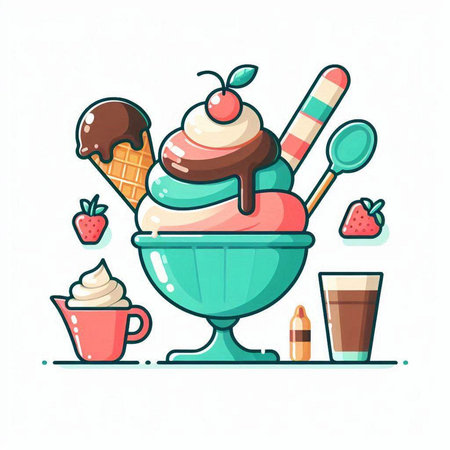 Ice cream in a bowl. Vector illustration on white background. Flat style.のイラスト素材