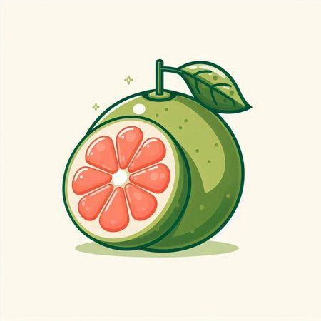 Pomelo fruit isolated on white background. Vector illustration in cartoon style.のイラスト素材