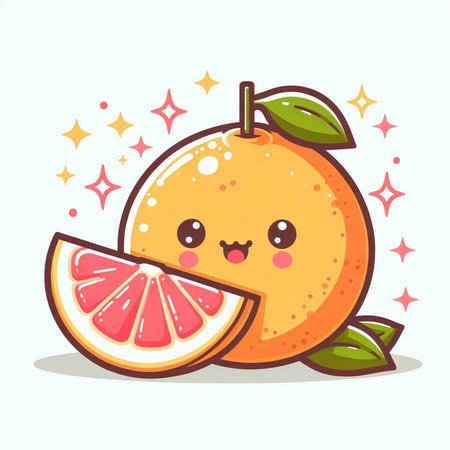Cute cartoon orange fruit character with eyes and mouth, vector illustrationのイラスト素材