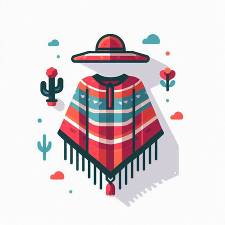 Mexican poncho in flat style. Isolated vector illustration.のイラスト素材
