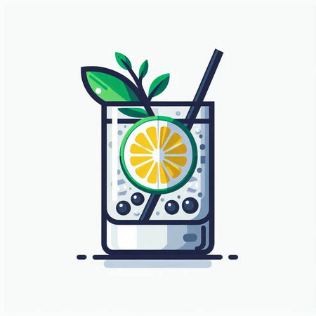 Cocktail with lemon, mint and ice. Vector illustration.のイラスト素材