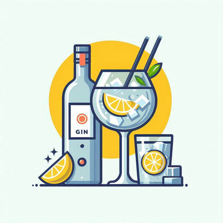Cocktail drink flat line icon. Alcoholic beverage. Vector illustrationのイラスト素材