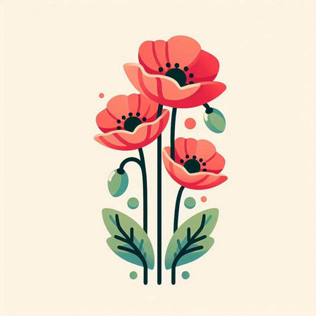 Floral background with poppies. Vector illustration in retro style.のイラスト素材