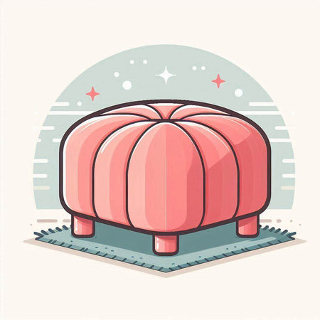Illustration of a pink pouf on a carpet. Vector illustrationのイラスト素材