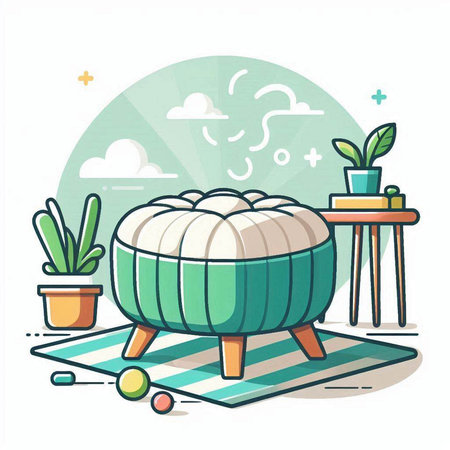 Illustration of a pouf in the living room, vector illustrationのイラスト素材
