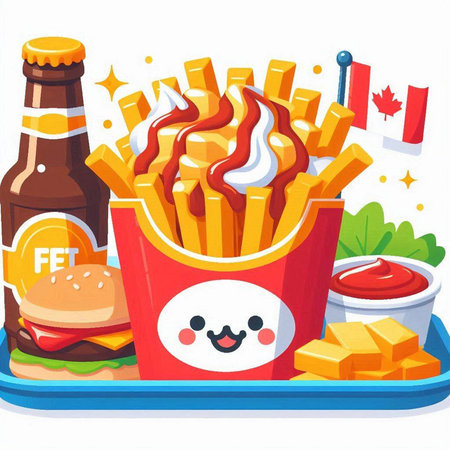 Illustration of a Cheeseburger, French Fries and a Bottle of Beerのイラスト素材