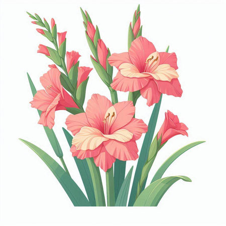 Bouquet of pink gladiolus flowers. Vector illustration.のイラスト素材