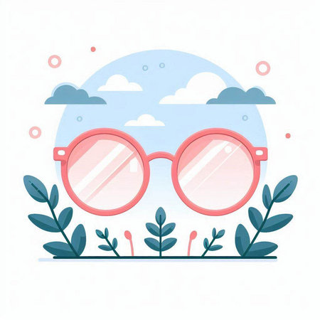 Retro eyeglasses with round frame. Vector illustration in flat style.のイラスト素材