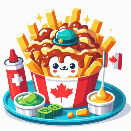 Illustration of a Cute Cartoon French Fries with a Canadian Flagのイラスト素材