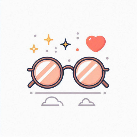 Sunglasses with heart and stars. Vector illustration in flat styleのイラスト素材