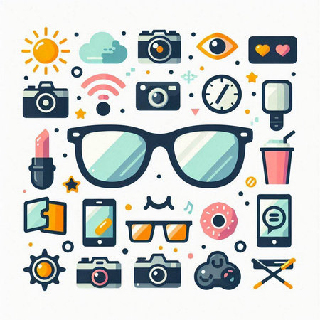 Set of hipster icons in trendy flat style. Vector illustration.のイラスト素材