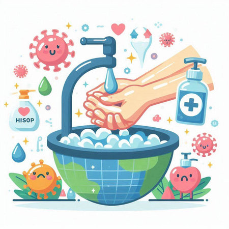 Coronavirus prevention. Hand washing with soap and water. Vector illustrationのイラスト素材