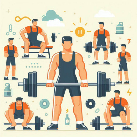 Bodybuilding and healthy lifestyle concept. Vector illustration in flat style.のイラスト素材