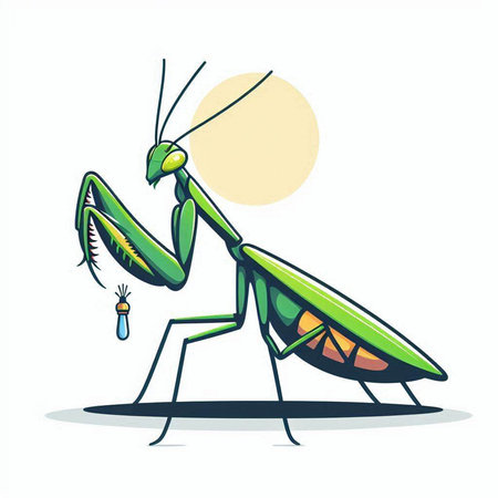 Praying mantis on white background. Vector illustration in cartoon style.のイラスト素材