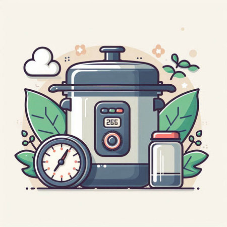Vector illustration of a modern electric multi cooker. Flat line art style design.のイラスト素材