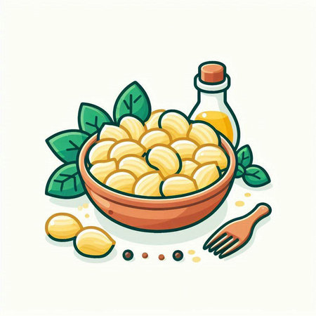 Illustration of a bowl of macaroni on a light backgroundのイラスト素材