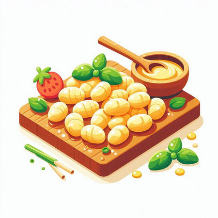 Illustration of soybean dumplings on wooden board with soy sauceのイラスト素材