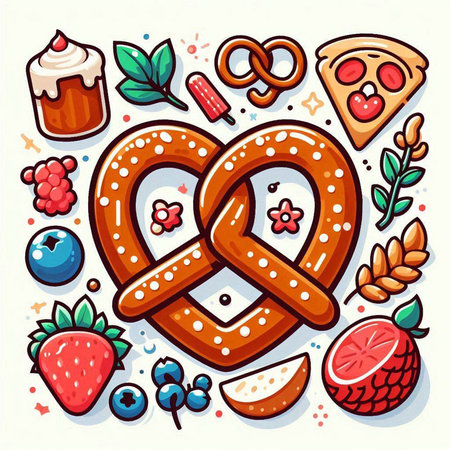 Pretzel and berry icon set. Vector cartoon illustration.のイラスト素材