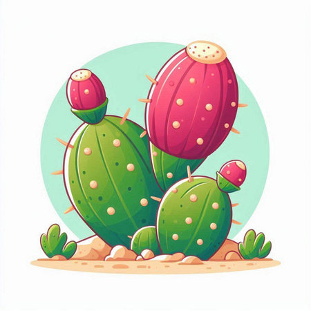 Cactuses and succulents in the desert. Vector illustration.のイラスト素材