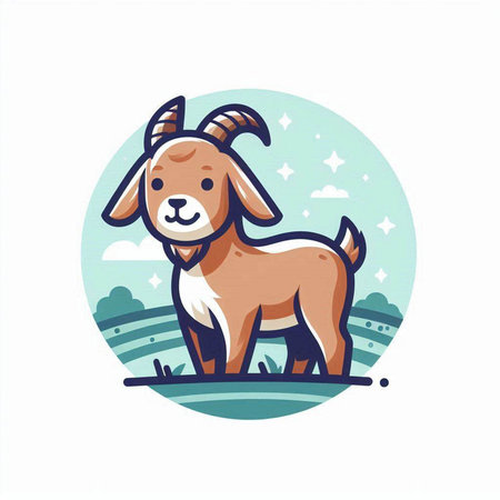 Goat vector icon. Farm animal illustration. Cute cartoon goat.のイラスト素材