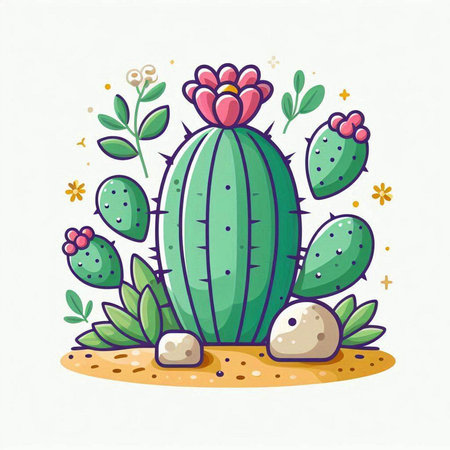 Cacti and succulents. Vector illustration in cartoon style.のイラスト素材