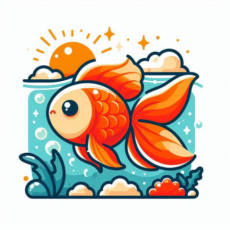 Cute cartoon goldfish swimming in the sea. Vector illustration.のイラスト素材