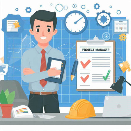 Businessman working in office. Vector illustration in a flat style.のイラスト素材