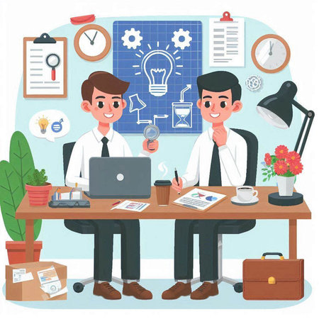 Businessman working in office. Vector illustration in flat cartoon style.のイラスト素材