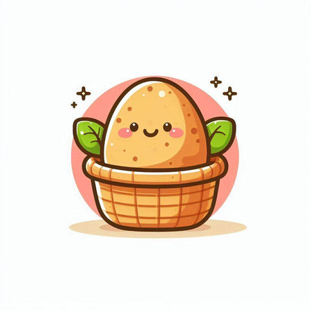 Cute kawaii egg in a basket. Vector illustration.のイラスト素材