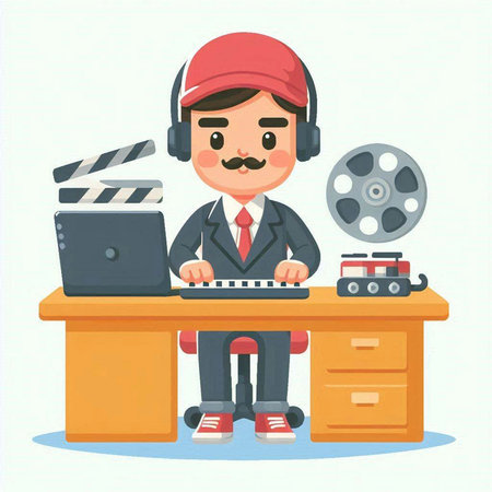 Cinema director working in the office. Vector illustration in cartoon styleのイラスト素材