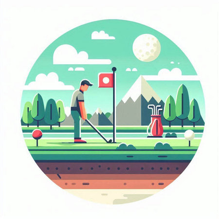 Golfer on a golf course. Flat style vector illustration.のイラスト素材