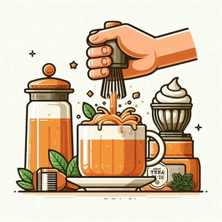 Vector illustration of a hand holding a cup of coffee and making a hot drinkのイラスト素材