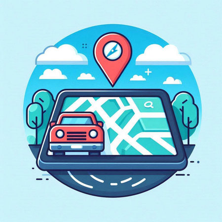Navigation concept. City map with car and pin. Vector illustrationのイラスト素材