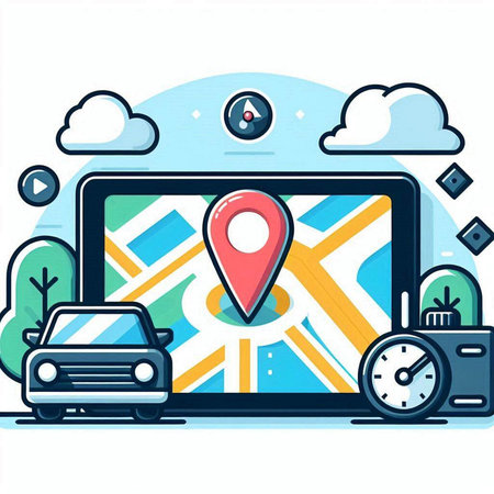 Vector illustration of gps navigator with car on city map backgroundのイラスト素材