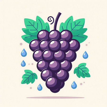 Grapes with leaves and drops of water. Vector illustration.のイラスト素材